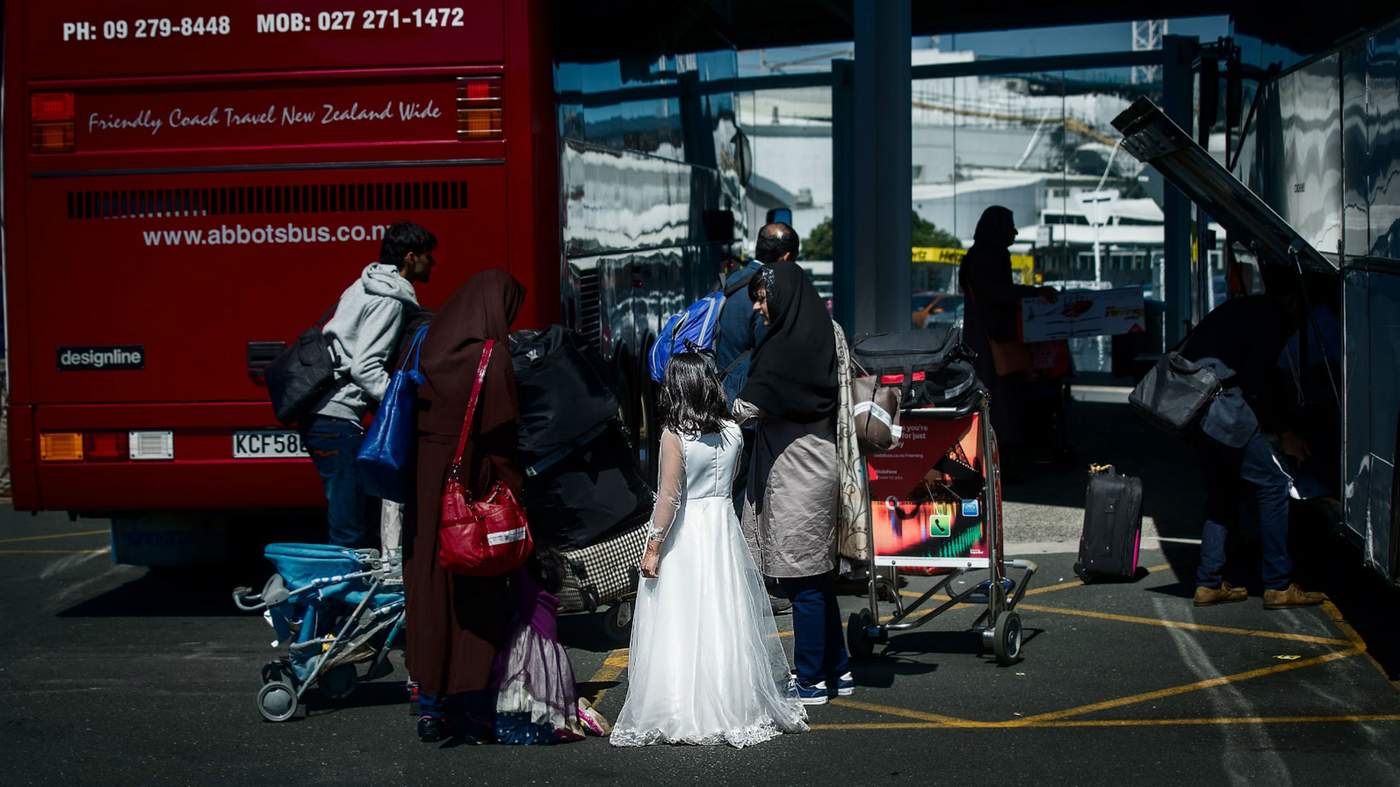 The three Pakistani families arrive at Auckland International Airport.
