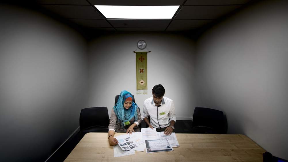Hibbah al Hayee and Salman Ahmad, in an interview room at the Mangere centre.  Hibbah al Hayee and Salman Ahmad, in an interview room at the Mangere centre. 