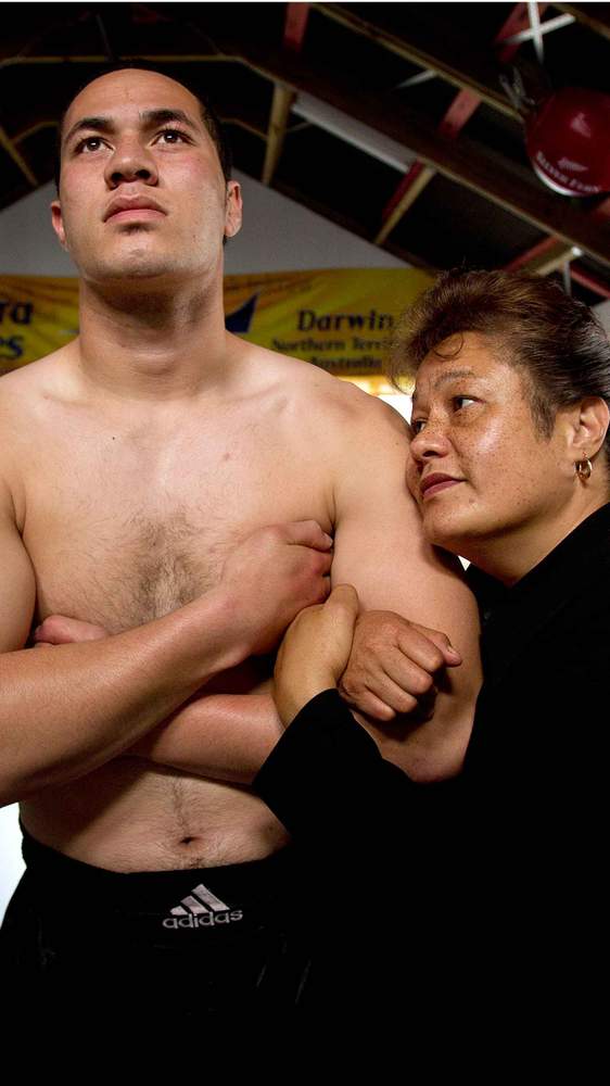 Parker with mum Sala before he departed for Azerbaijan. Picture: Lawrence Smith