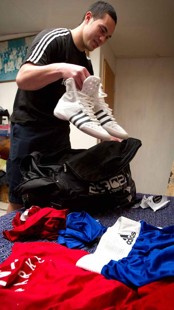 Parker packing his gear for the World Championships in Azerbaijan. Picture: Lawrence Smith\/Stuff