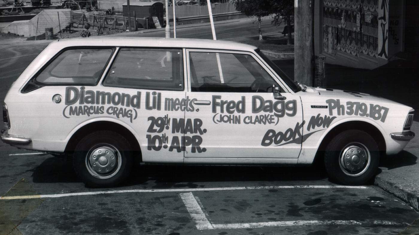 Phil Warren’s marketing flair in action on the streets of Auckland. CREDIT: PHIL WARREN COLLECTION, AUCKLAND PUBLIC LIBRARIES