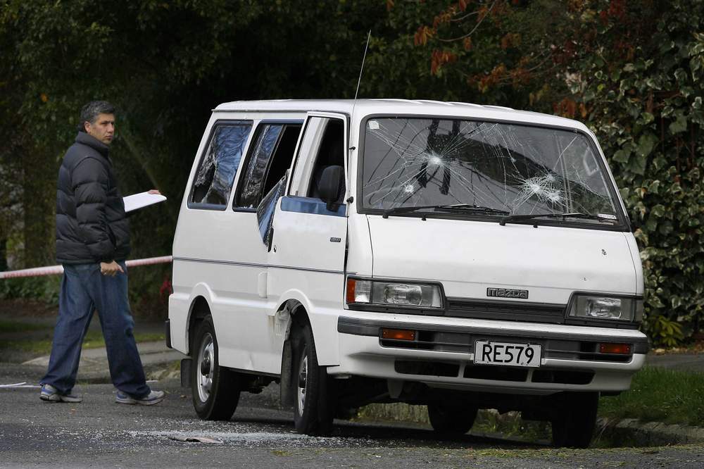 A smashed Mazda van near the scene. (DAVID HALLETT\/STUFF)