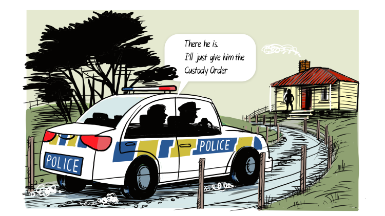 Social worker in police car: There he is. I'll just give him the Custody Order.