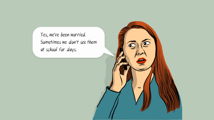 Red-haired woman caller: Yes, we've been worried. Sometimes we don't see them at school for days.