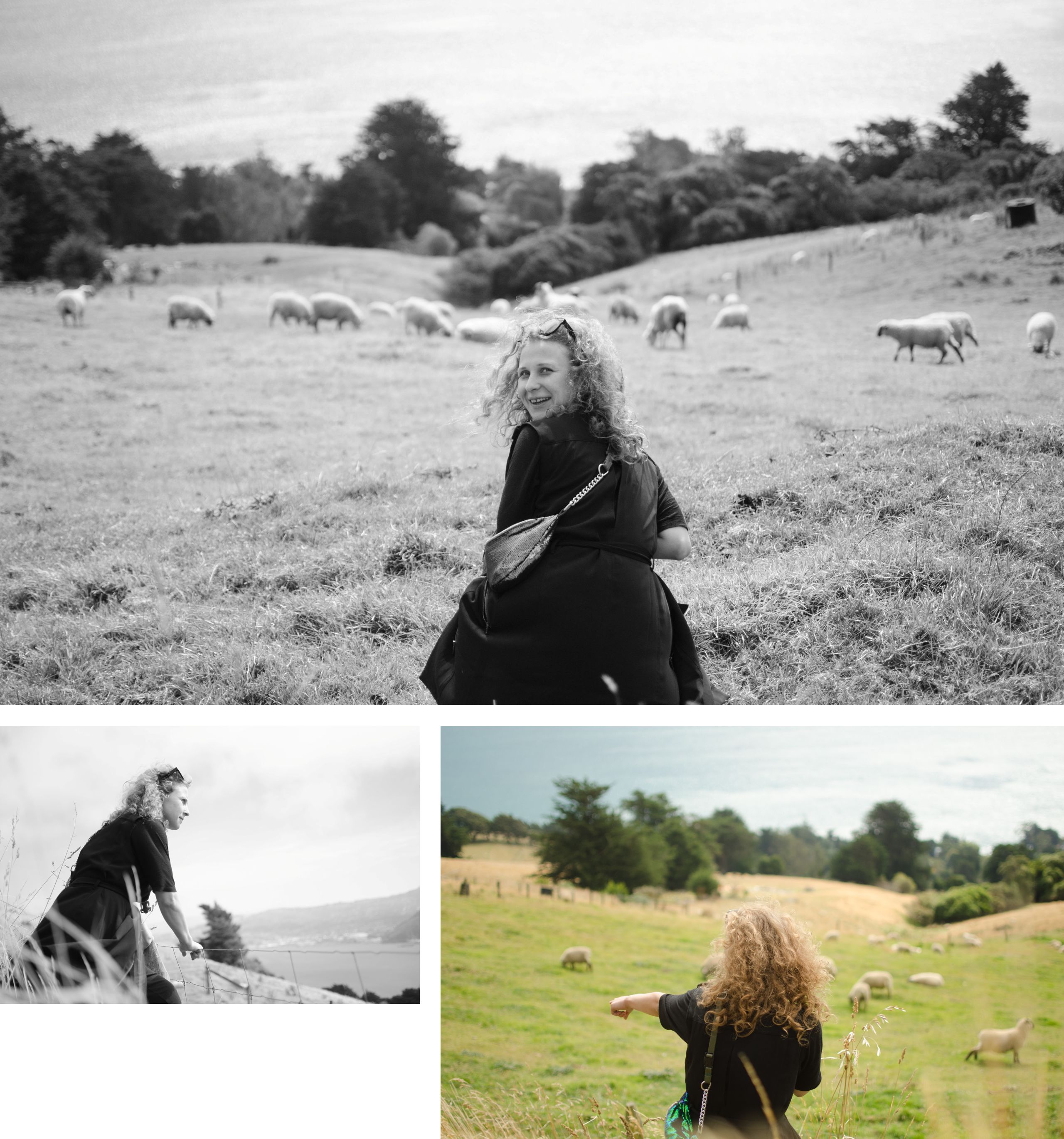 Masha Alyokhina admires sheep on the Otago Peninsula.