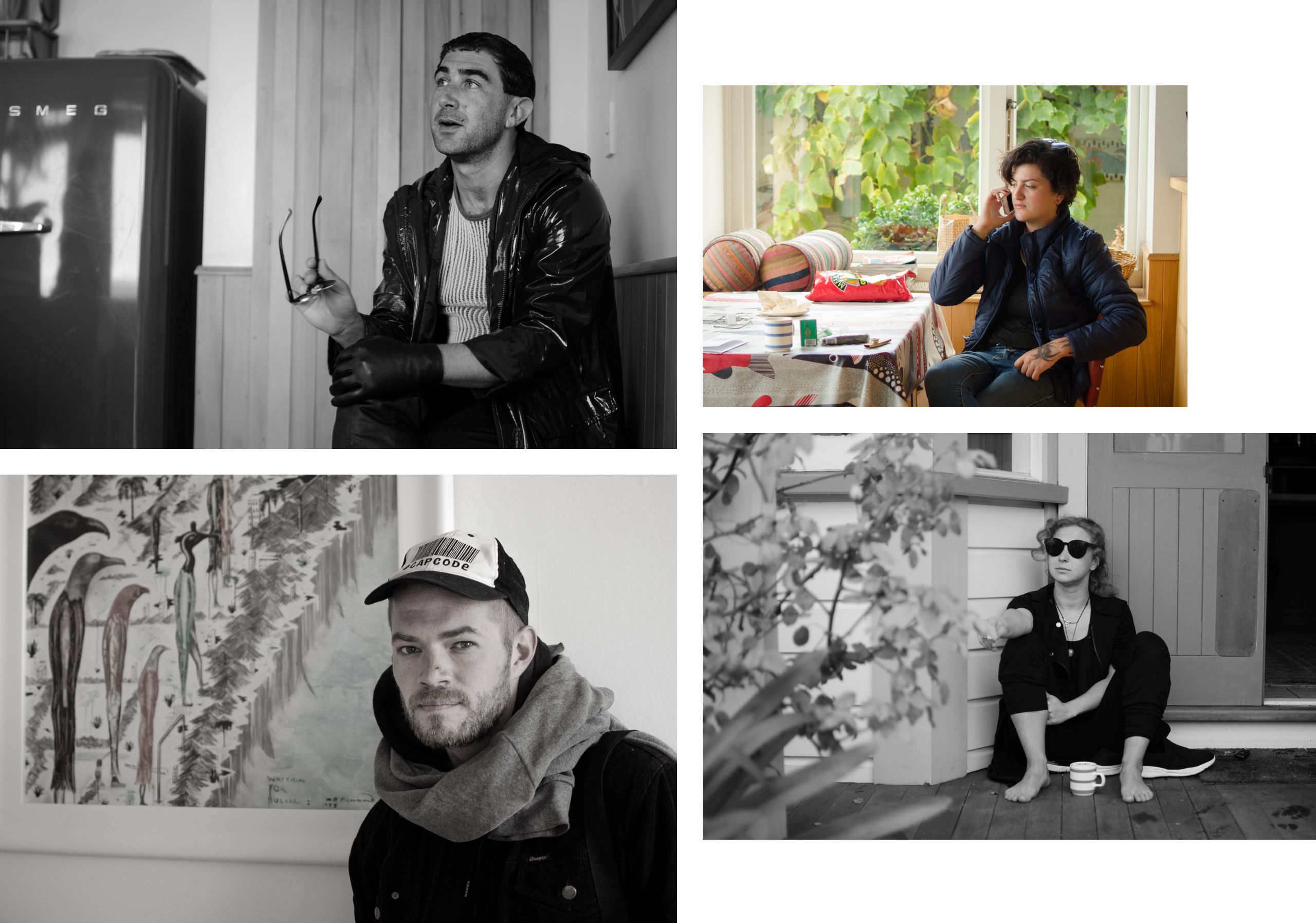 Pussy Rioters at their headquarters in Nelson. Clockwise from top: Mikey Sperring, Shannon McIntyre, Masha Alyokhina, and Kyrill Masheka.