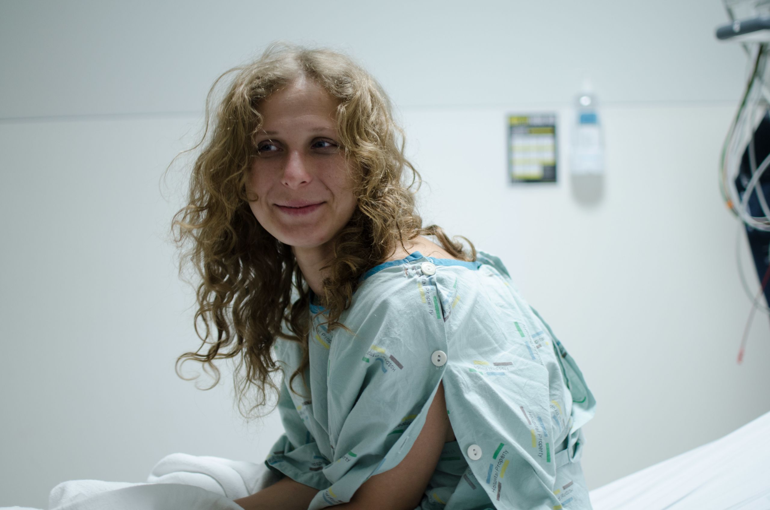 Masha Alyokhina at Waitakere Hospital after almost drowning at Bethells beach.