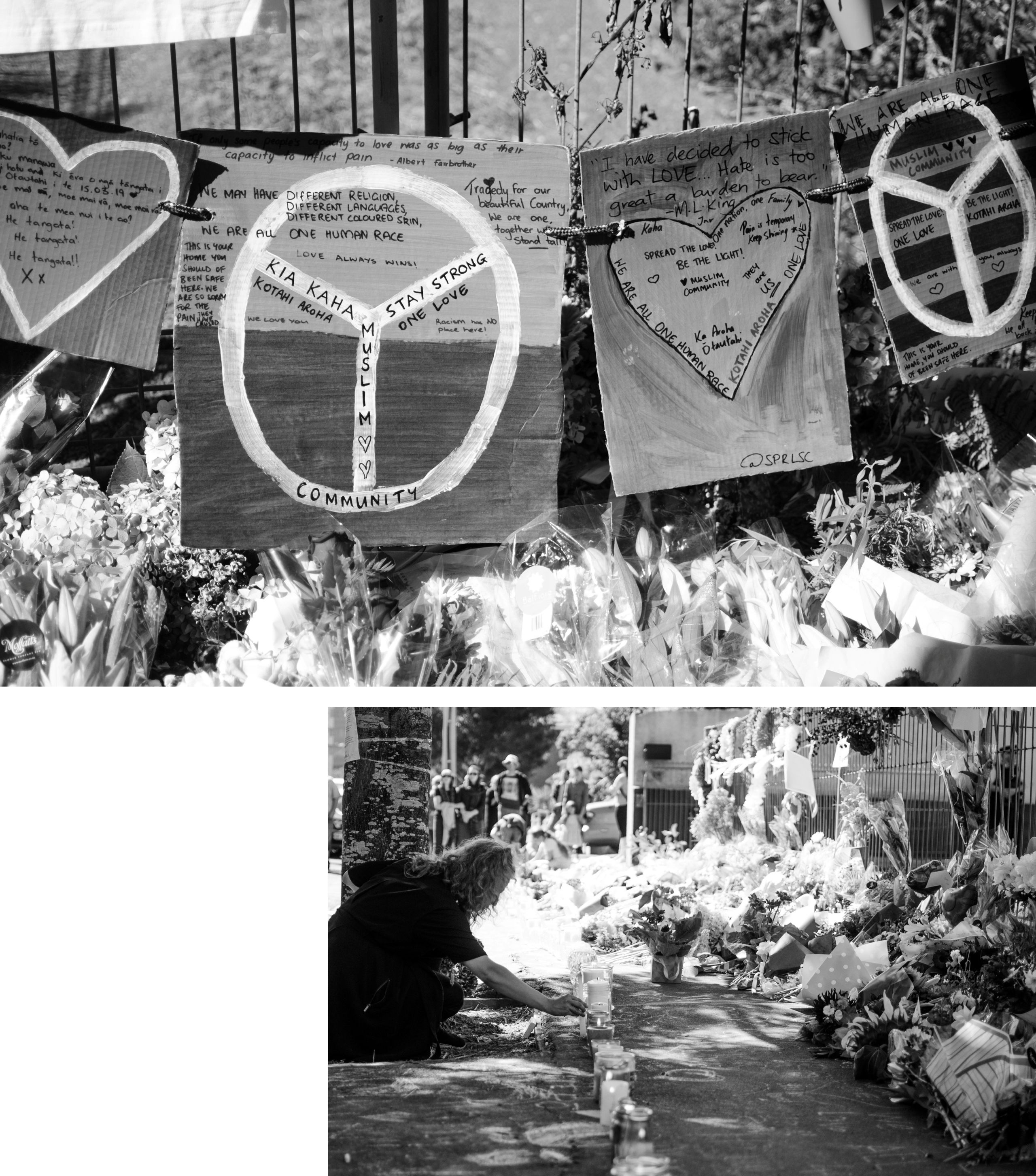 Masha Alyokhina lights a candle outside Dunedin's Al Huda mosque.