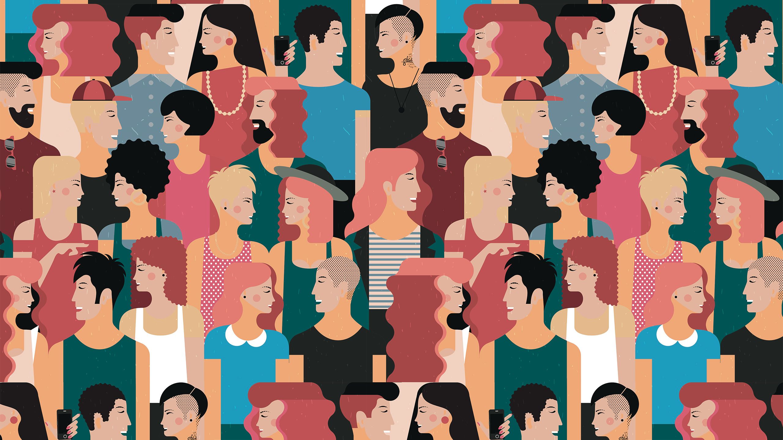 Graphic illustration showing a crowd of  people with different ethnicities.