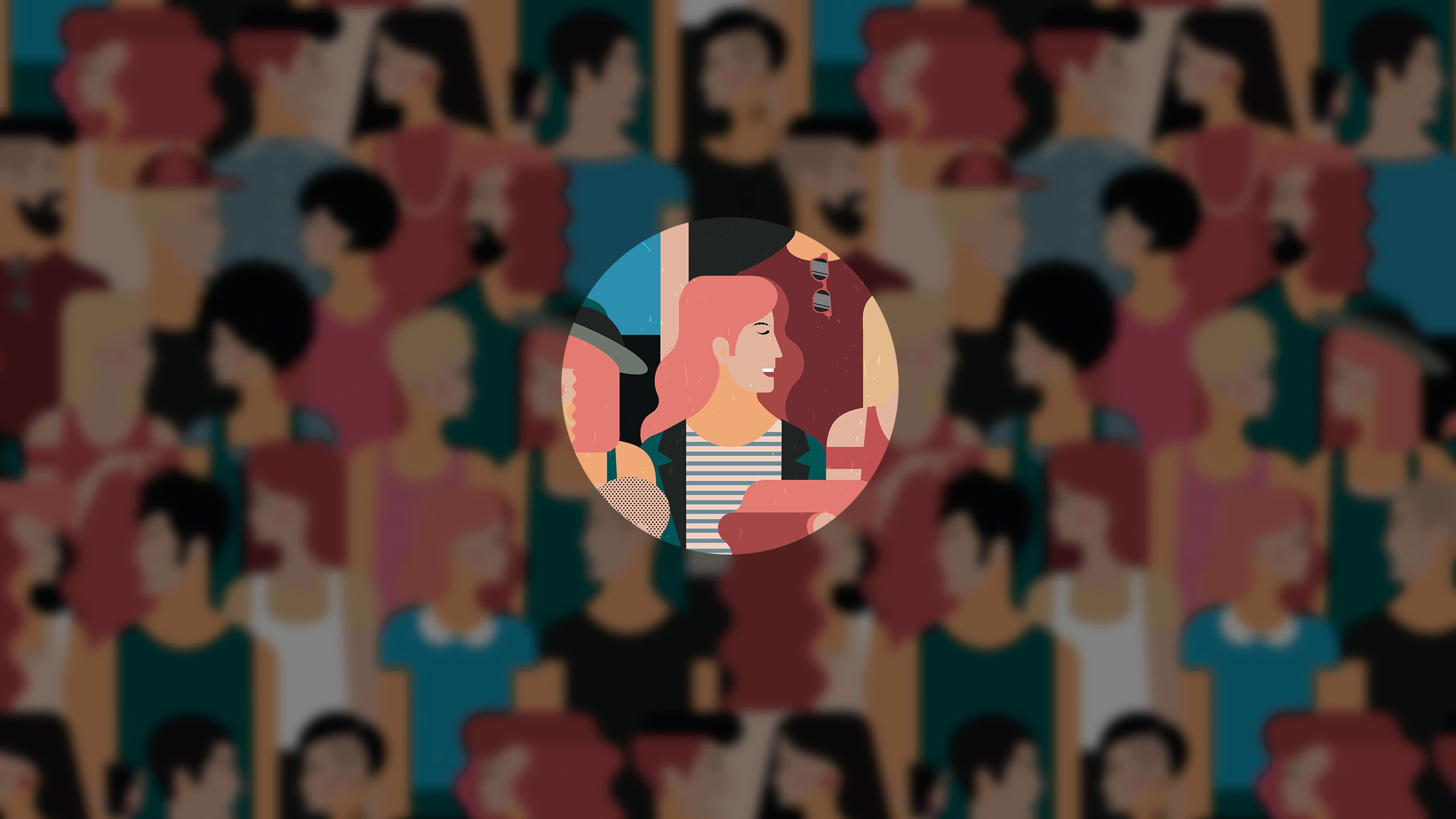Graphic illustration showing a crowd of  people with different ethnicities with a Pākehā person highlighted in the centre.