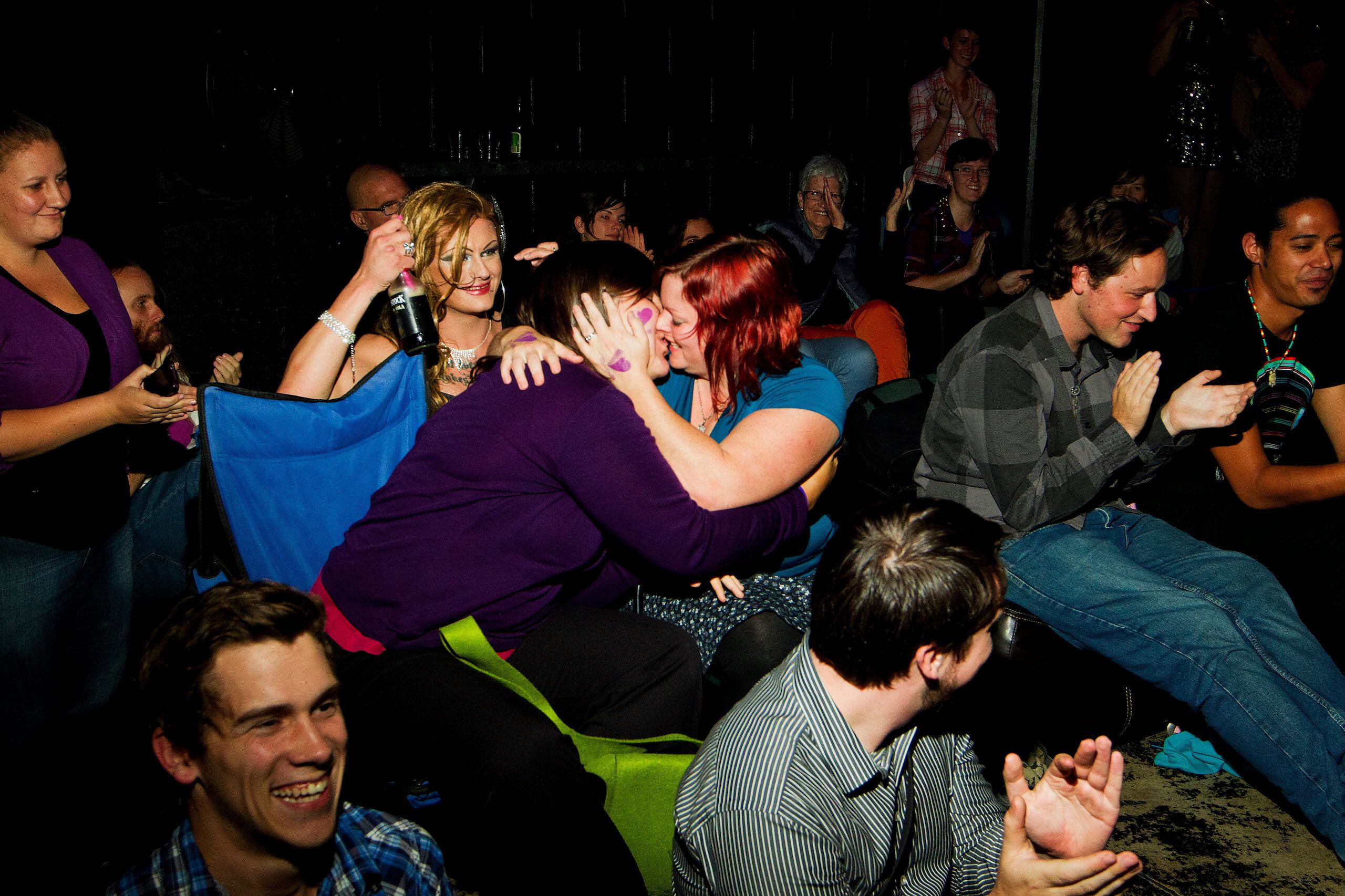 Marriage Equality bill at Shine Bar and Nightclub on Victoria Street. Natalie Hemmings and Amy Ninnes react to the result. Credit: Ben Curran / Stuff