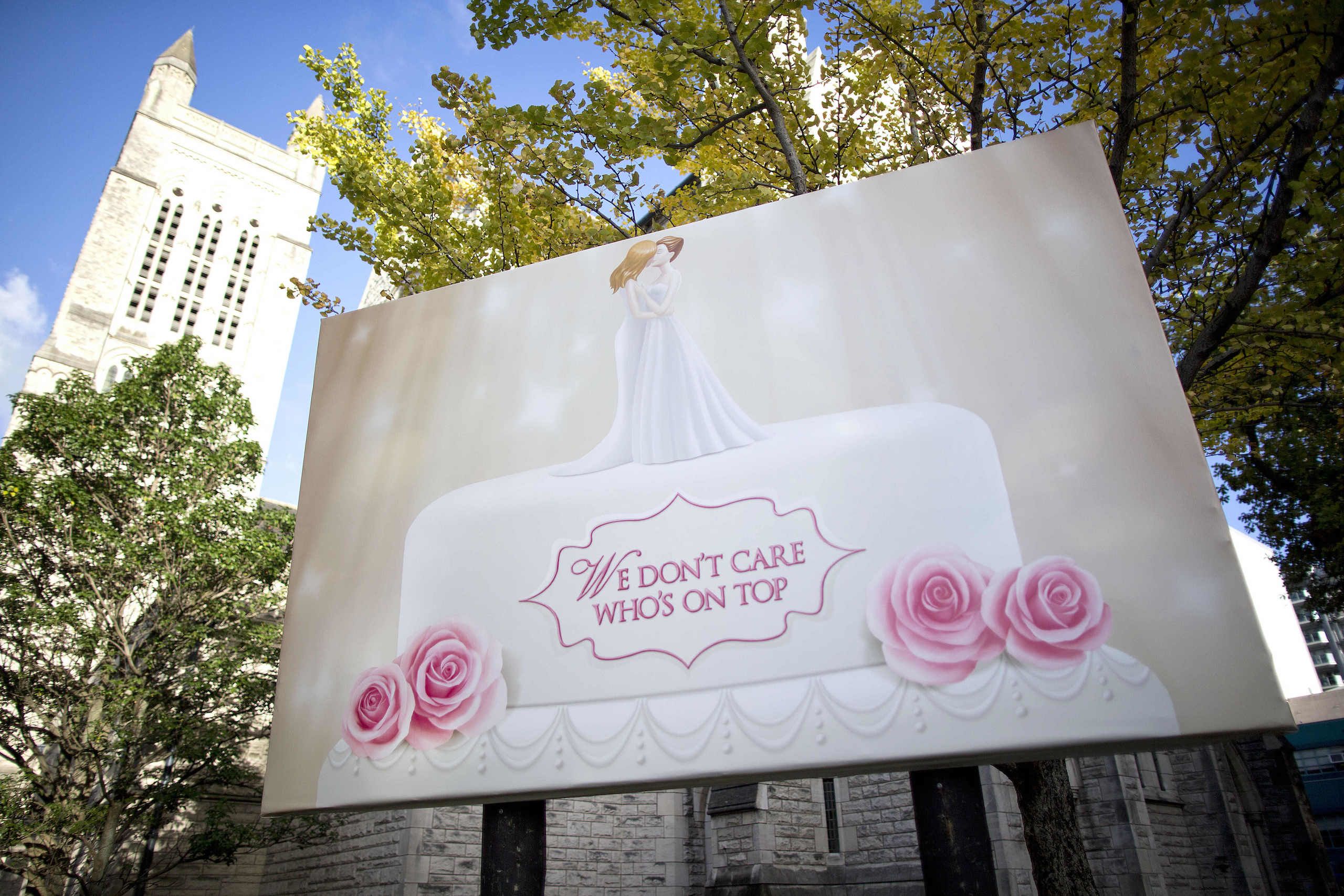 St Matthew in the City church in central Auckland has a new billboard promoting gay marriage. Credit: Lawrence Smith / Stuff