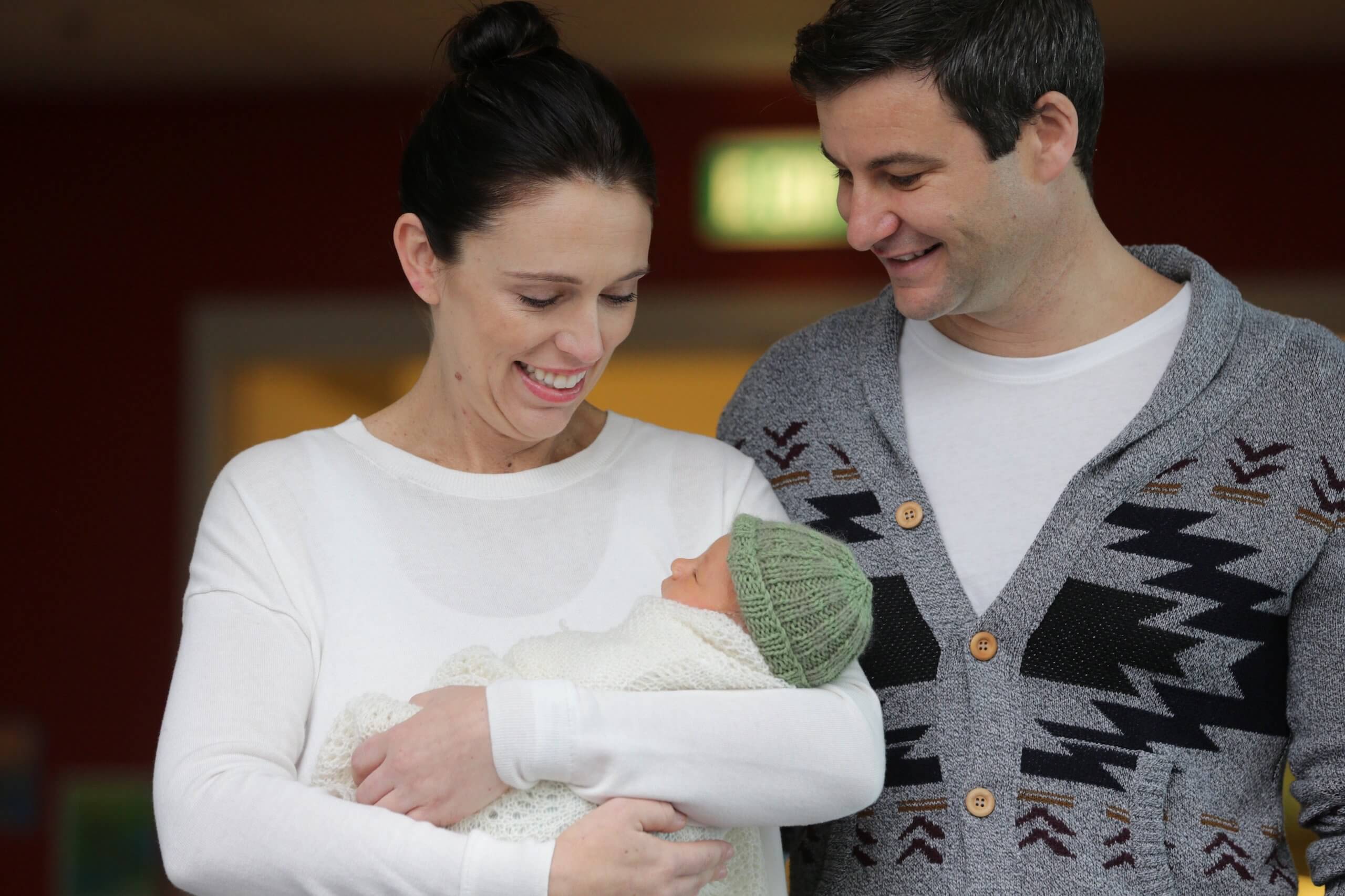 Neve Te Aroha Ardern Gayford with her parents, Jacinda Ardern and Clarke Gayford. Credit: ABIGAIL DOUGHERTY / STUFF
