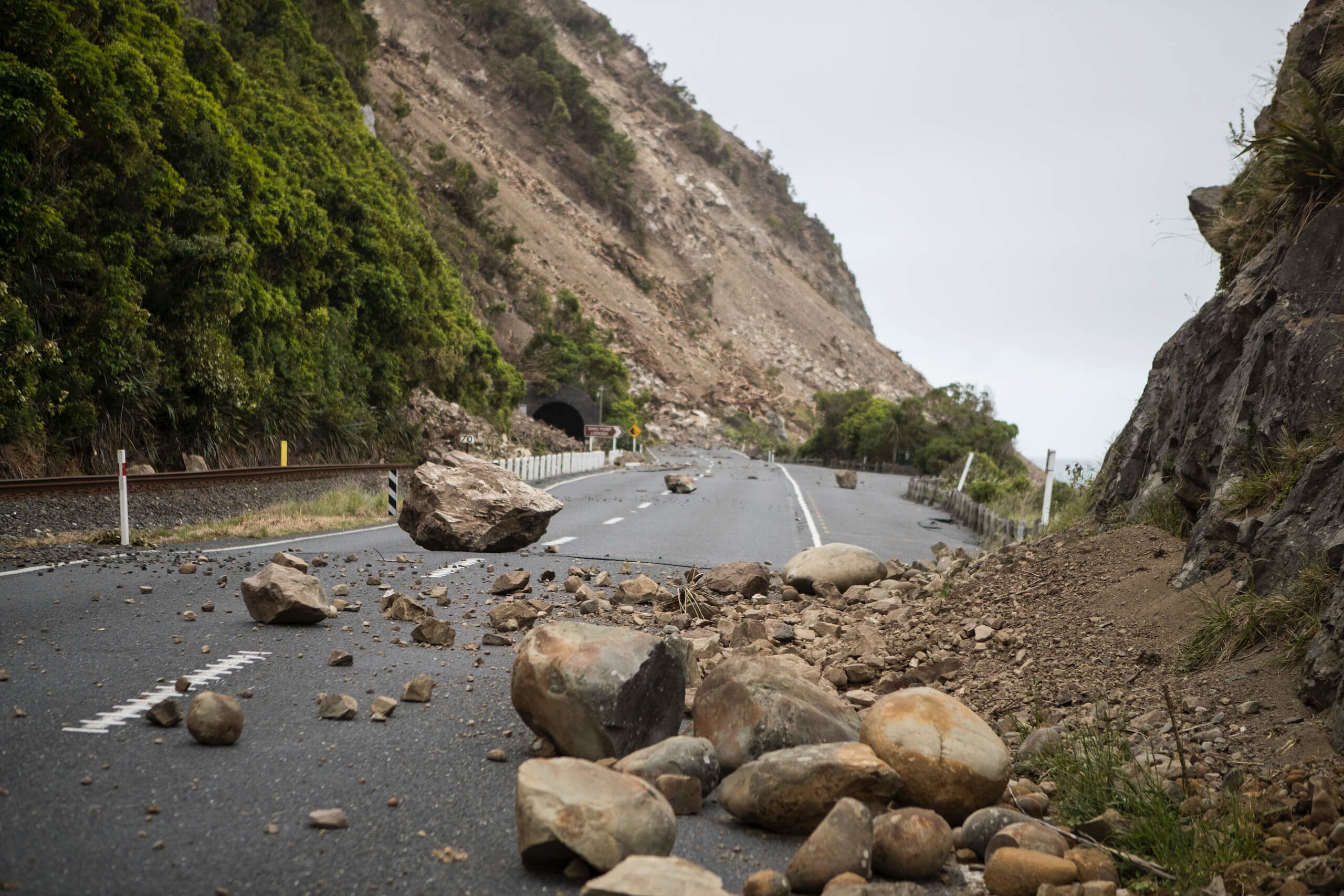 A 7.8 Earthquake in North Canterbury struck at 12.02am on Monday morning causing extensive damage to the area. Pictured: State Highway 1 is closed due to extensive rock fall and landslides. The Press Reporters went to check it out. Credit: George Heard / Stuff