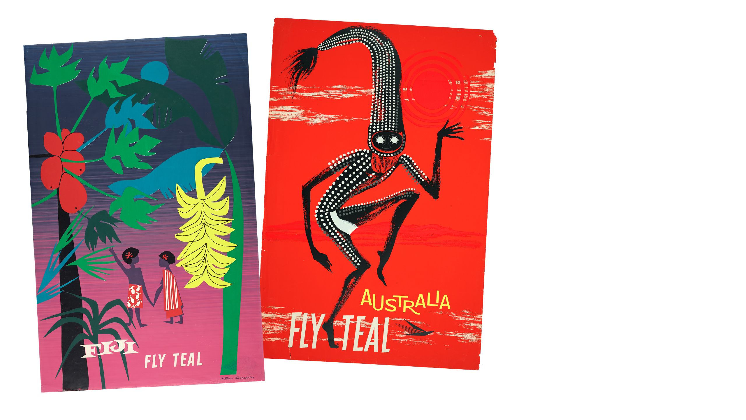 Fly Teal Fiji poster with children folding hands surrounded by tropical flowers.