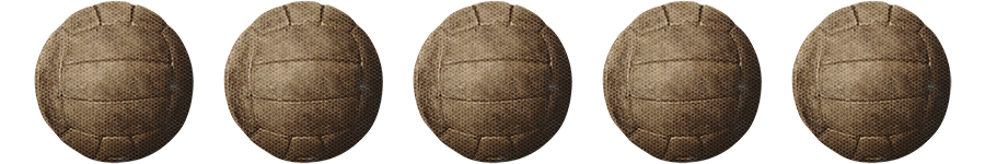 Five small, old sepia toned netballs used as design breaker between text.