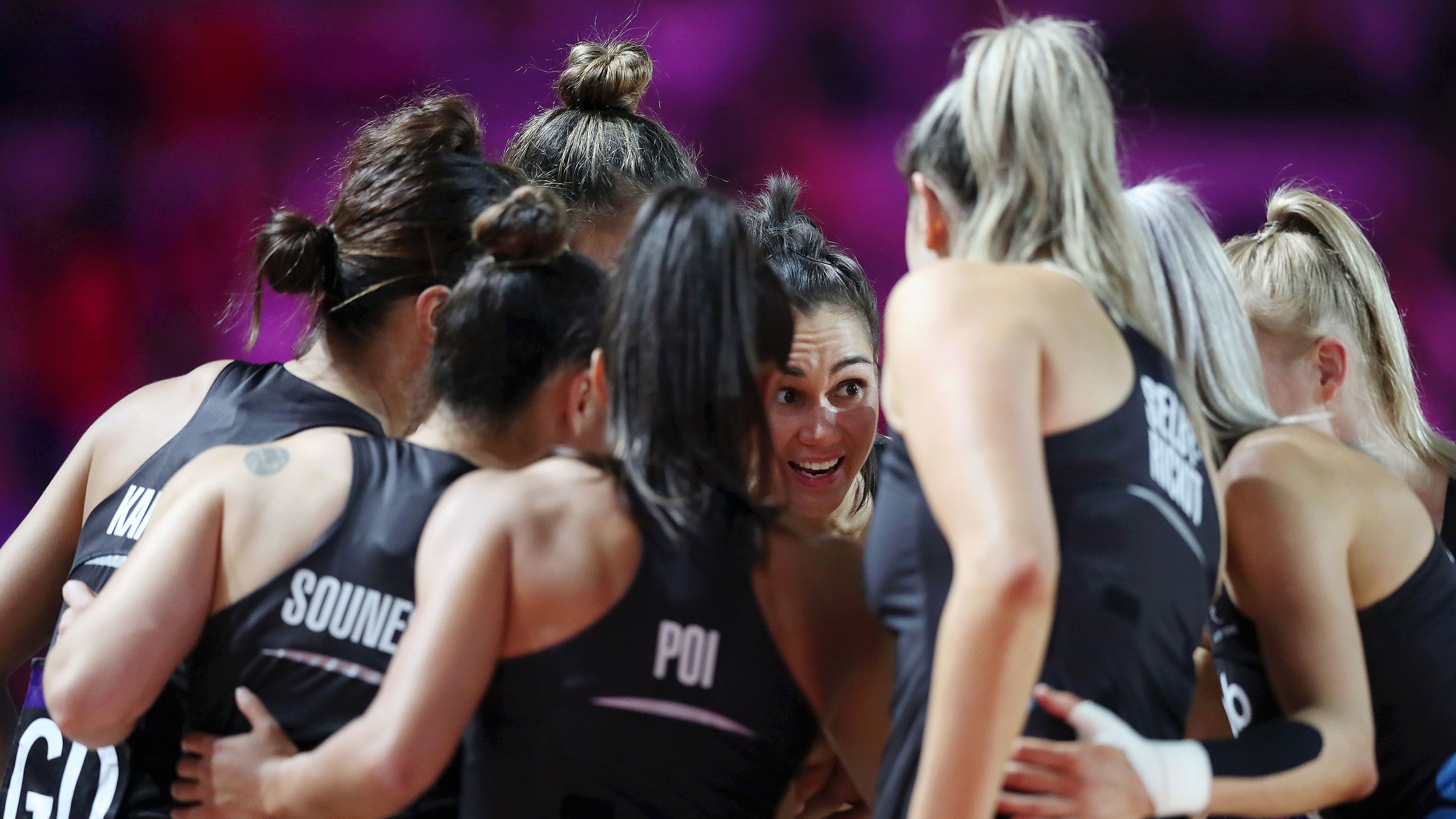Silver Ferns captain Ameliaranne Ekenasio offers words of encouragement to her team. PHOTO: GETTY IMAGES.