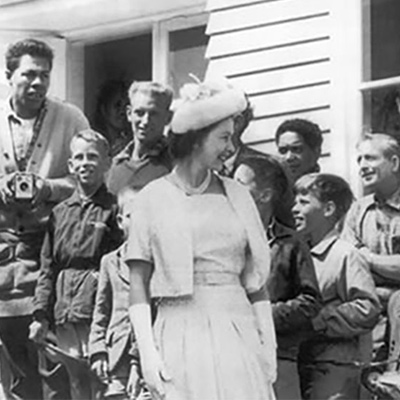 Queen Elizabeth II and the Duke of Edinburgh greeted by crowds