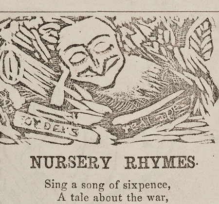 Woodcut illustration and beginning of nursery rhyme