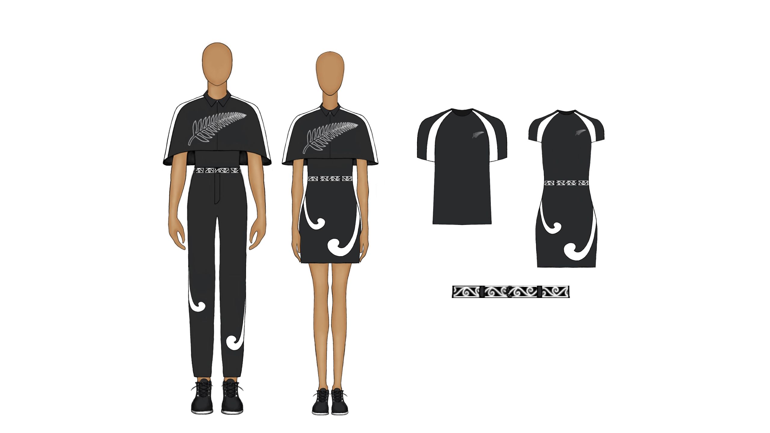 Full uniform design with t-shirt and belt close ups.