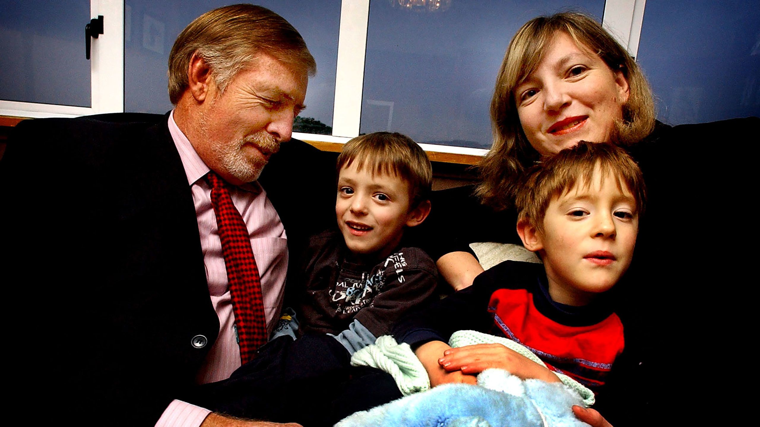 Chris Lee and Leanne Gibson with their twin sons Cody and Cameron Gibson Lee, both aged 5.