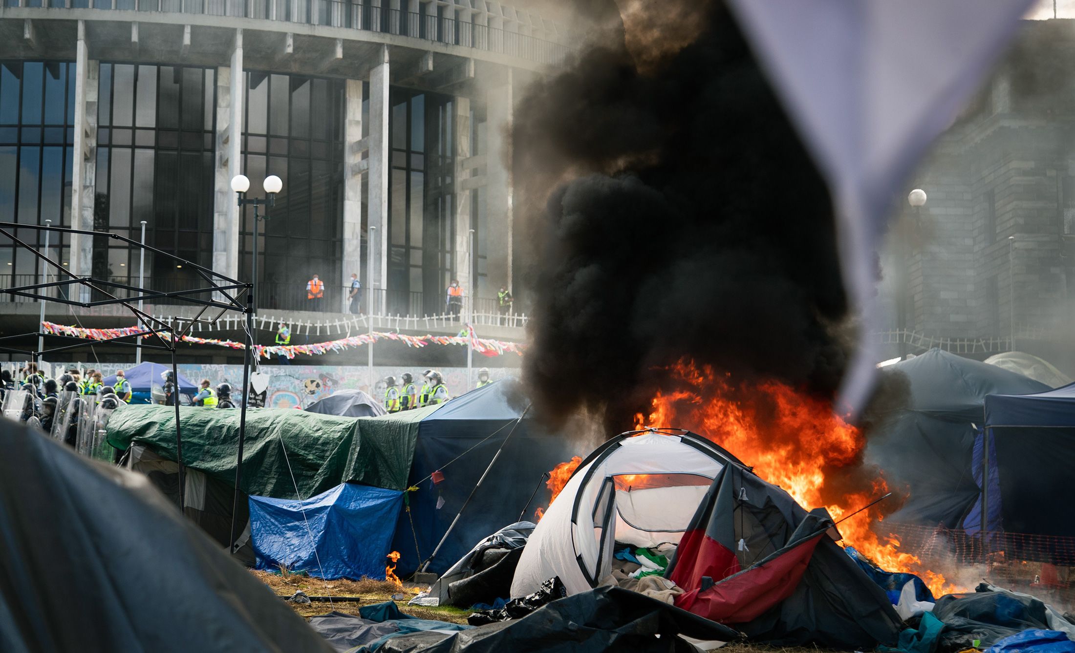 Tent on fire