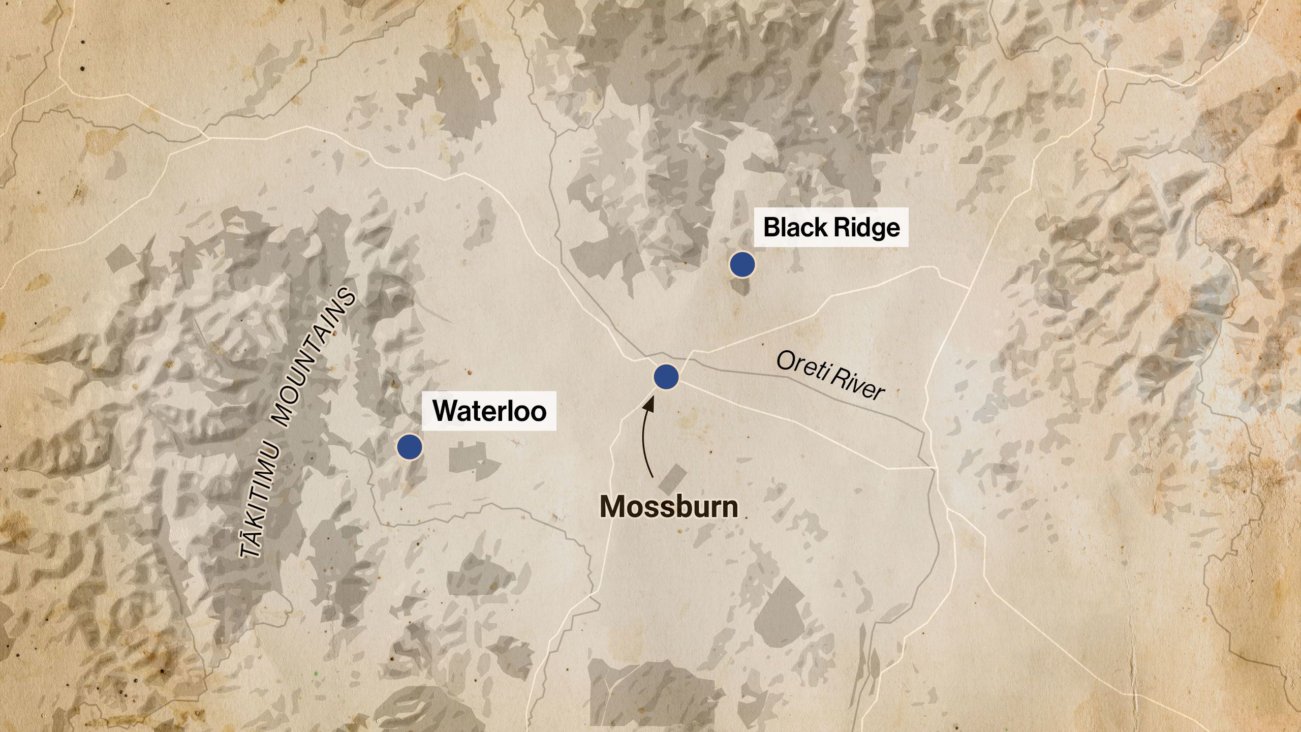 The same map with Waterloo and Black Ridge pinpointed.