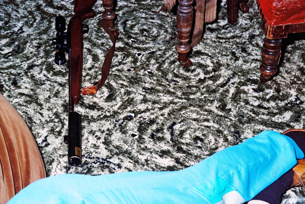 A .22 rifle with a silencer was found on the floor of the lounge pointing towards Robin Bain.