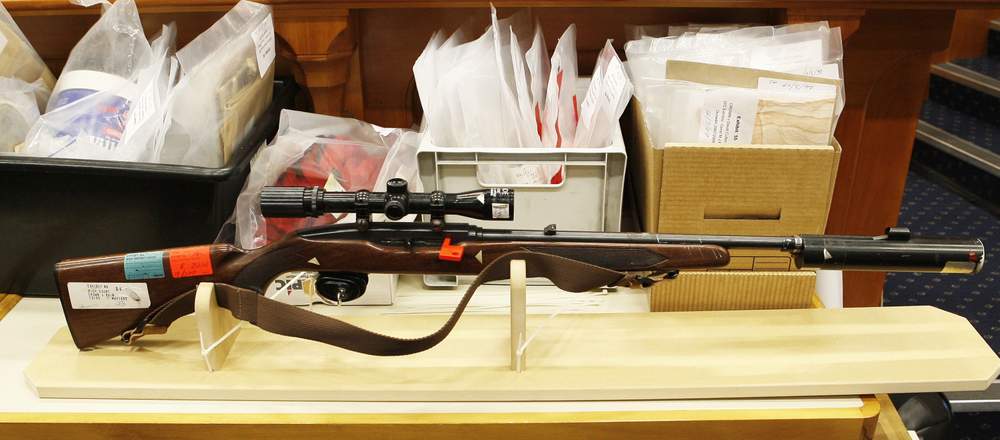 The semi automatic .22 Winchester rifle used to shoot the Bain family. The semi automatic .22 Winchester rifle used to shoot the Bain family.